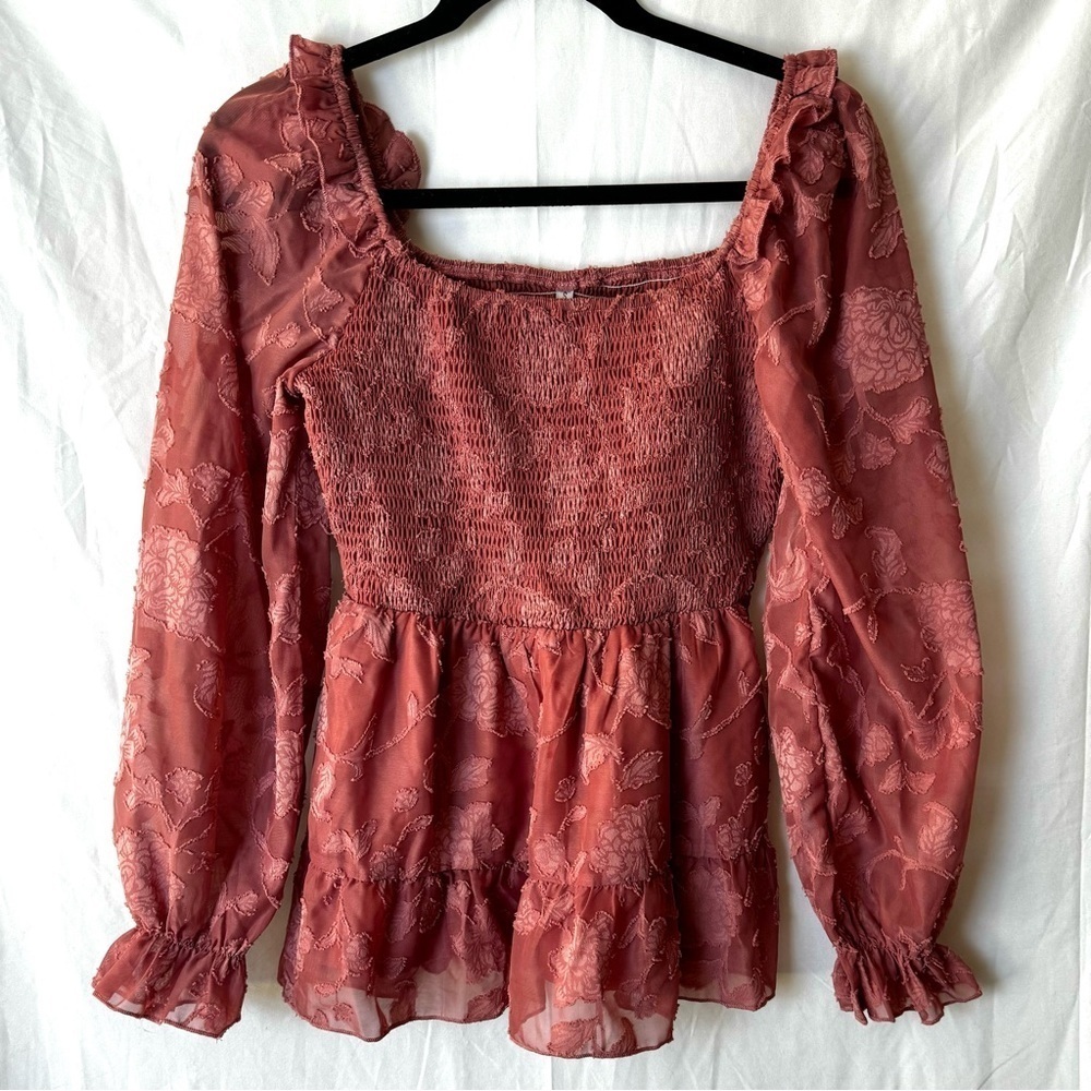 Bolayu Women’s Boho Frill Square Neck Ruched Blouse Size S - Picture 2 of 11